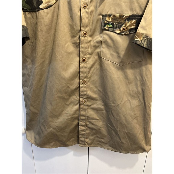 VTG Ideal Men L Khaki Camo Trim, Short Sleeve Canvas Hunting/Shooting Shirt NEW! - Picture 6 of 8